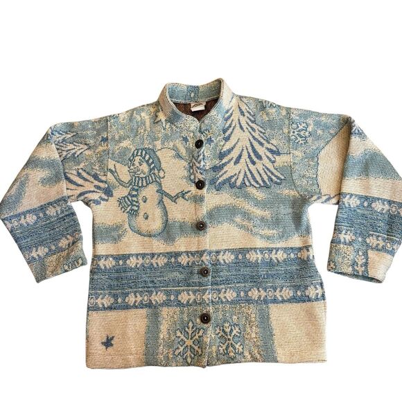 VINTAGE Unique‎ Sugar Street Weavers Snowman Sweater Winter Wonder Land S Rare - Picture 1 of 13